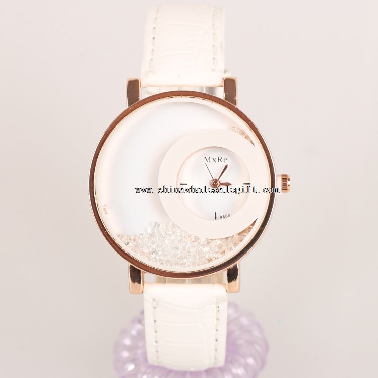 Ladies Fancy Leather Strap Gold Plated Case Watches