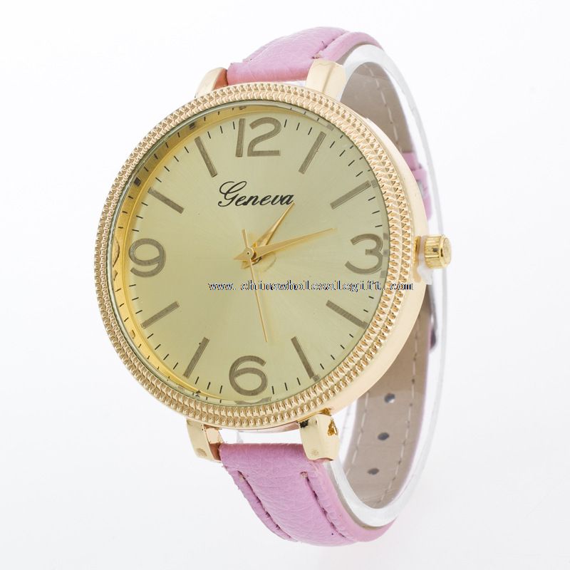 Leather Strap Big Dial Thin Band Women Watches