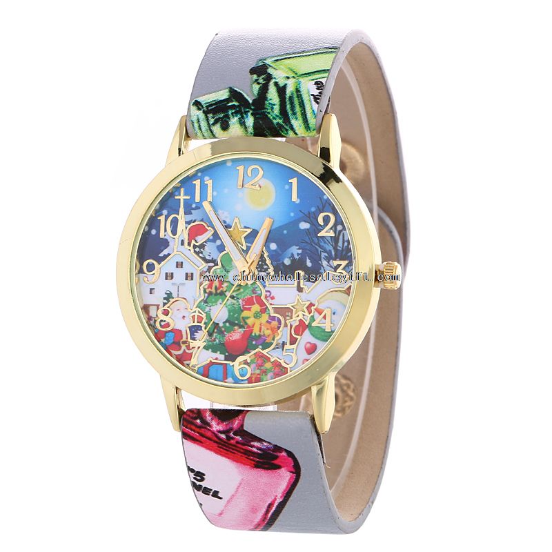 Snowman PU Leather Merry Christmas Watch