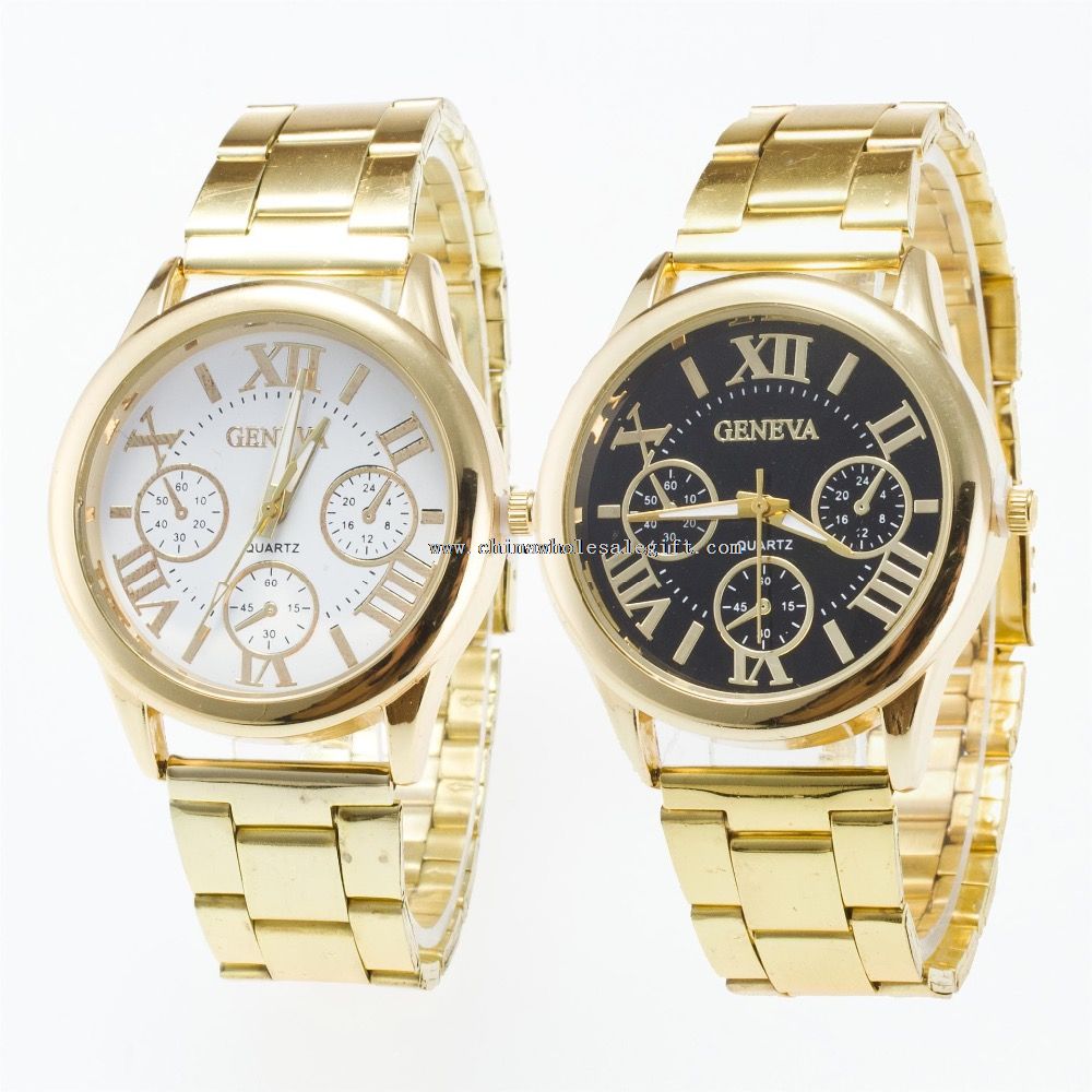 Stainless Steel Band Roman Dial Gold Color Alloy Watches