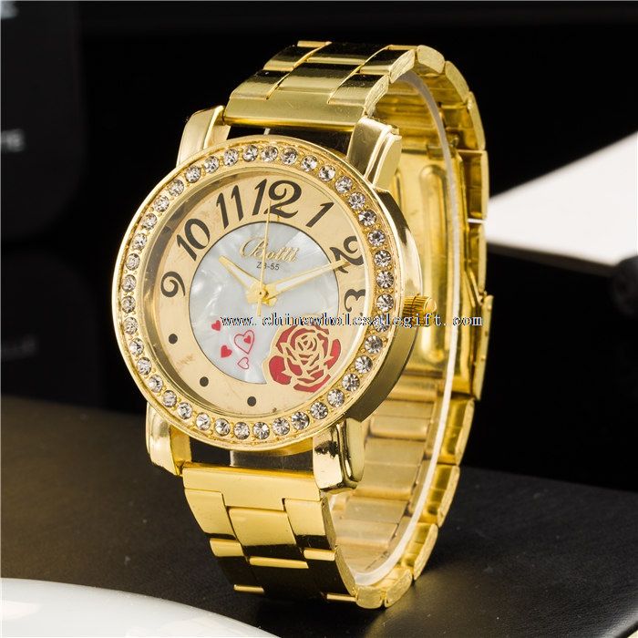 Steel Watch Women Crystal Golden Watch