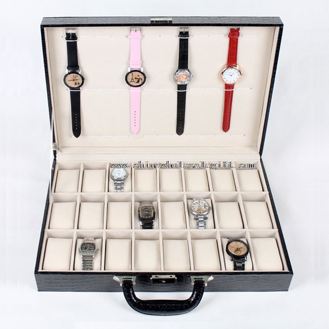 36 mřížky kůže Velvet přenosné Watch úložný Box