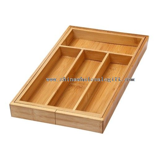 4 compartment wooden silverware tray