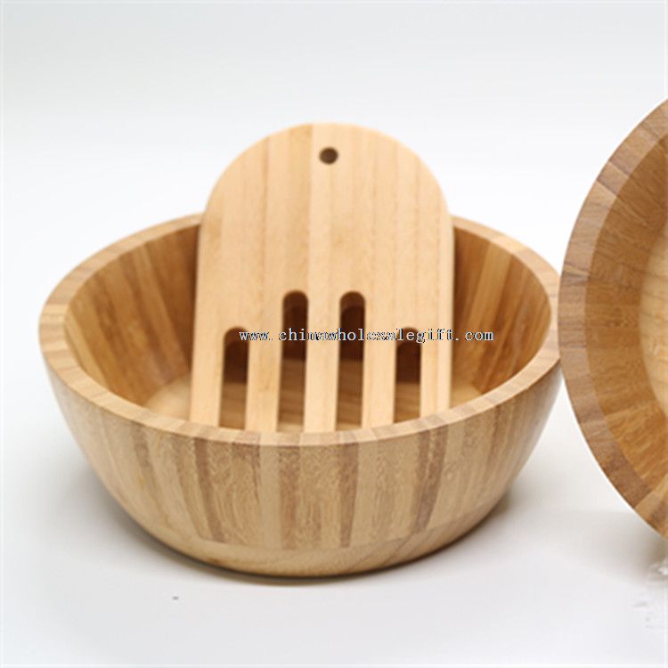 bamboo salad bowl with salad server