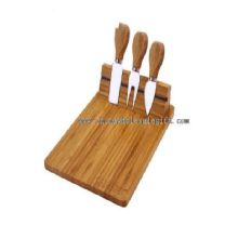 mini bamboo cheese board set with knife images