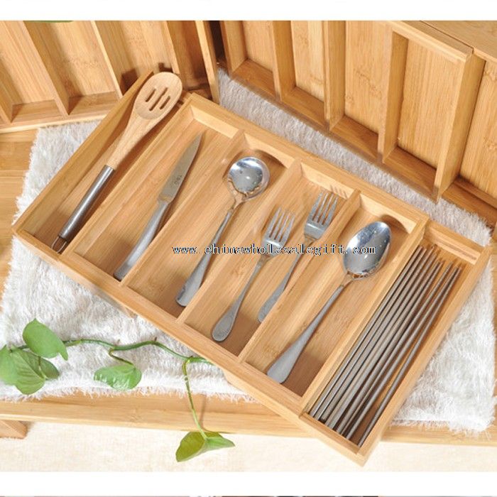 expandable kitchen bamboo utensil drawer organizer