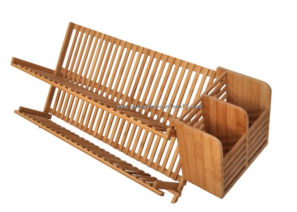 kitchen bamboo dish drying rack with utensil holder