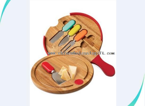 round bamboo cheese board knife set