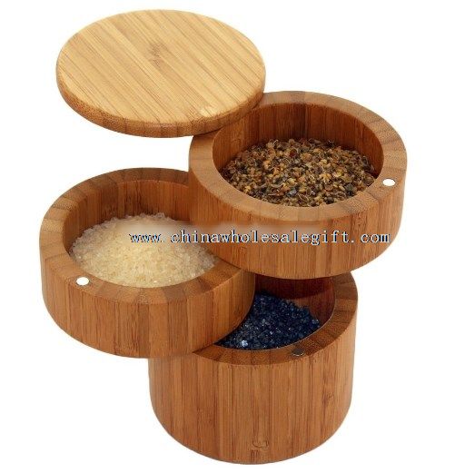 round bamboo spice box