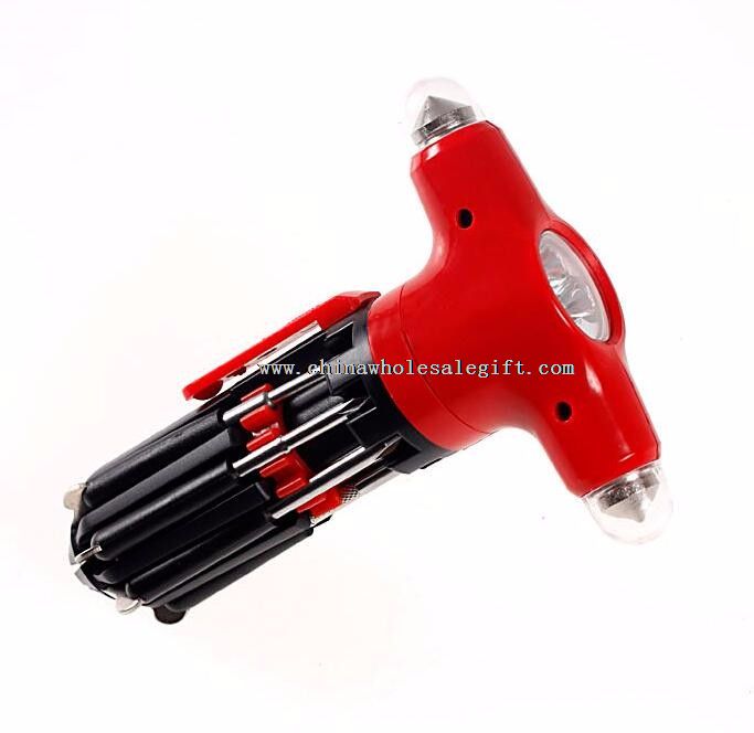 Safety Hammer with 8 Screwdrivers and LED Light Flashlight