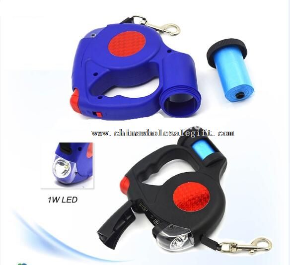 Retractable dog collar carabiner flashlight