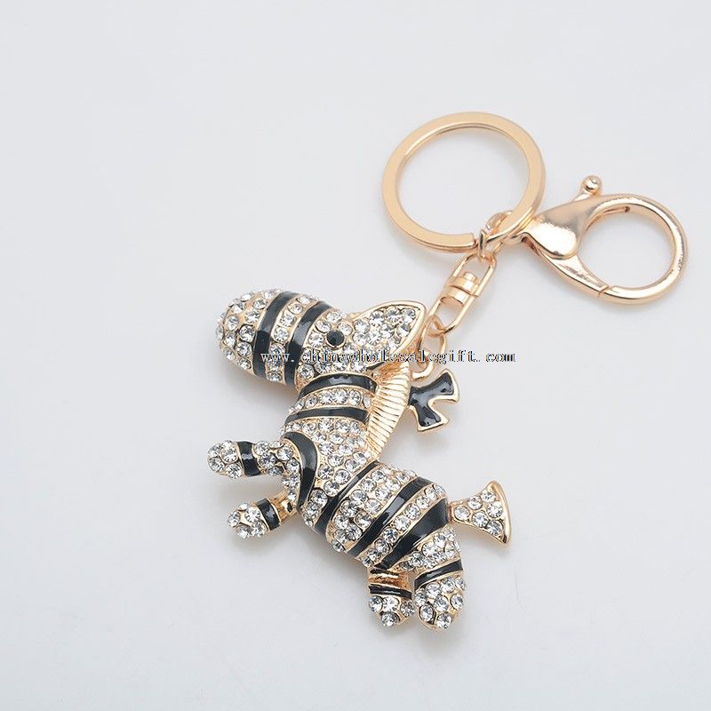 3D rhinestone zebra bentuk keychain