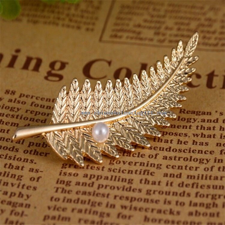 Gold Plated Leaf Perlen Metall-Badge Anstecknadel