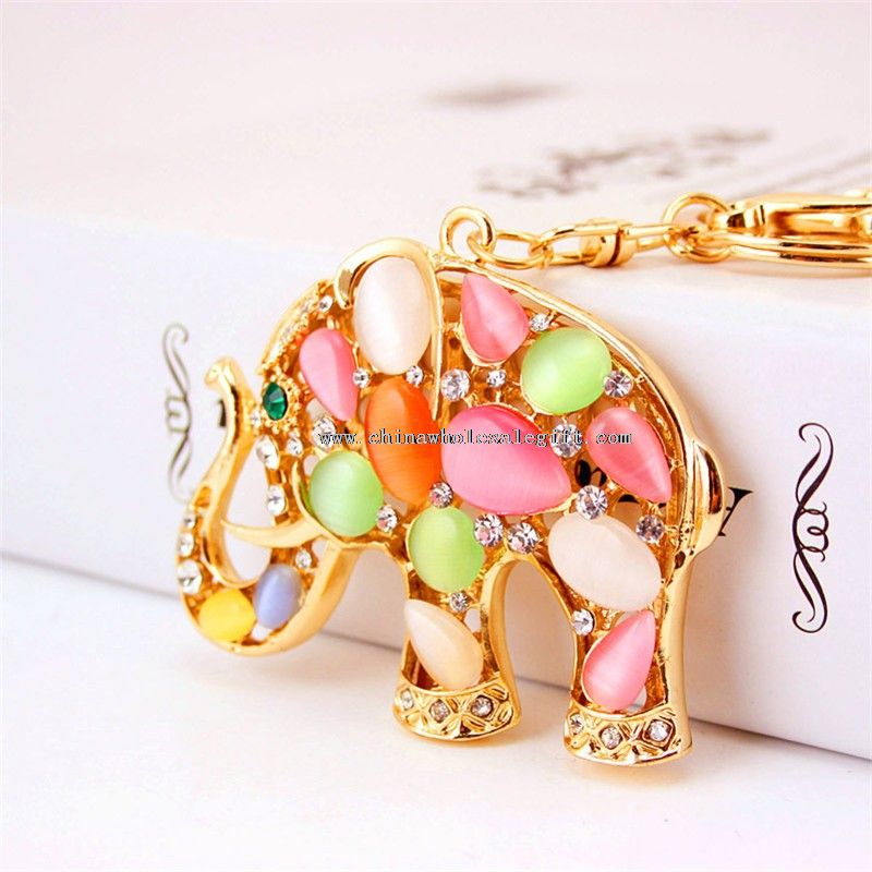 Elephant Shape Crystal Keychain With Opal