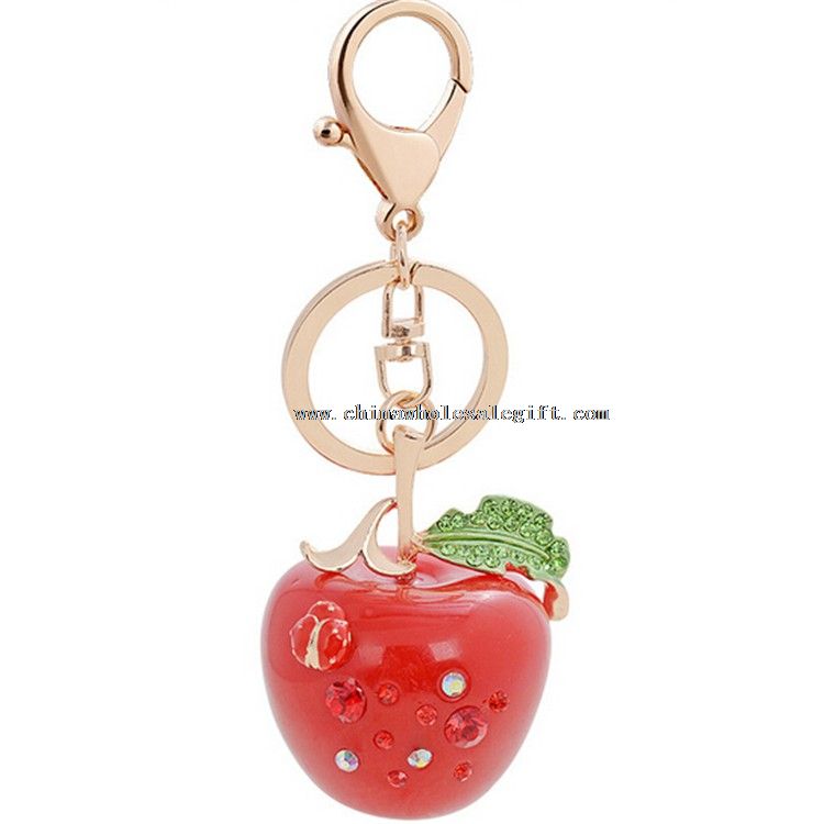 Rhinestone Apple Bag Charm Keychain