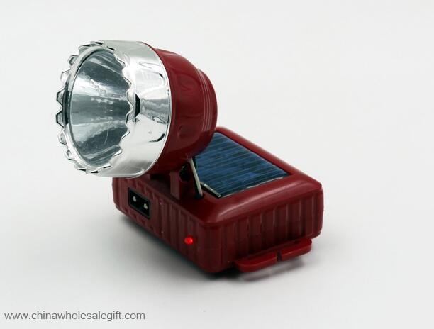 Rechargeable Battery and Solar Charging LED Flashlight Red Plastic Headlight