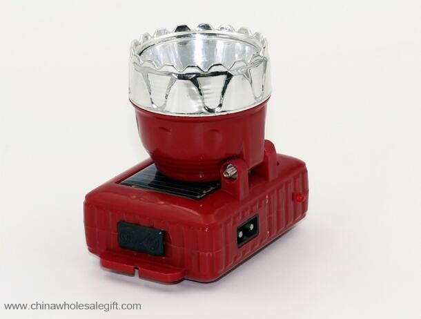 Rechargeable Battery and Solar Charging LED Flashlight Red Plastic Headlight