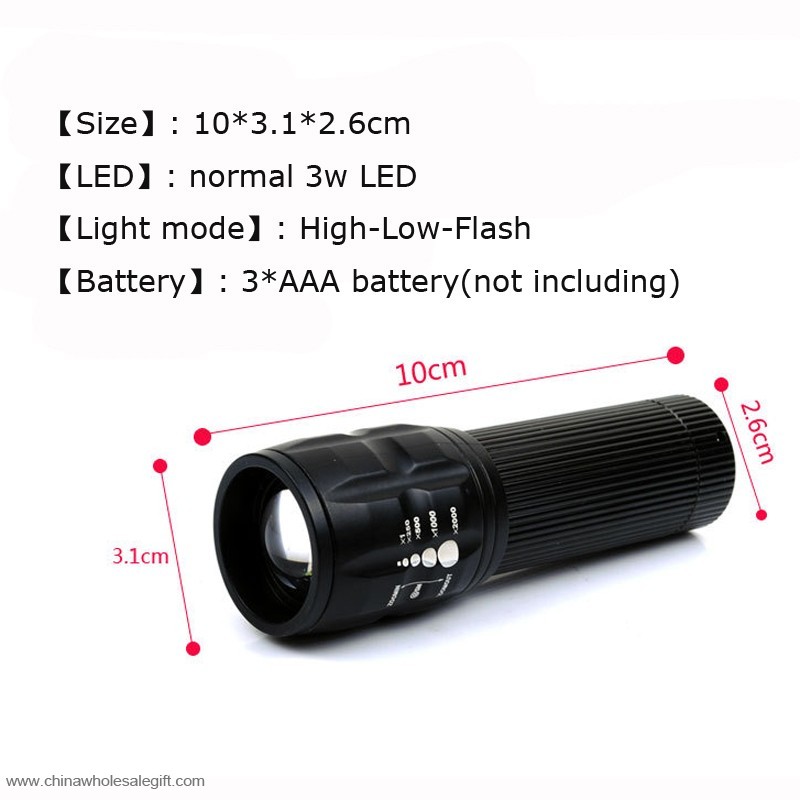  3w high power LED flashlight zoomable