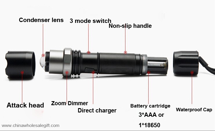 3w led flashlight with battery and charger