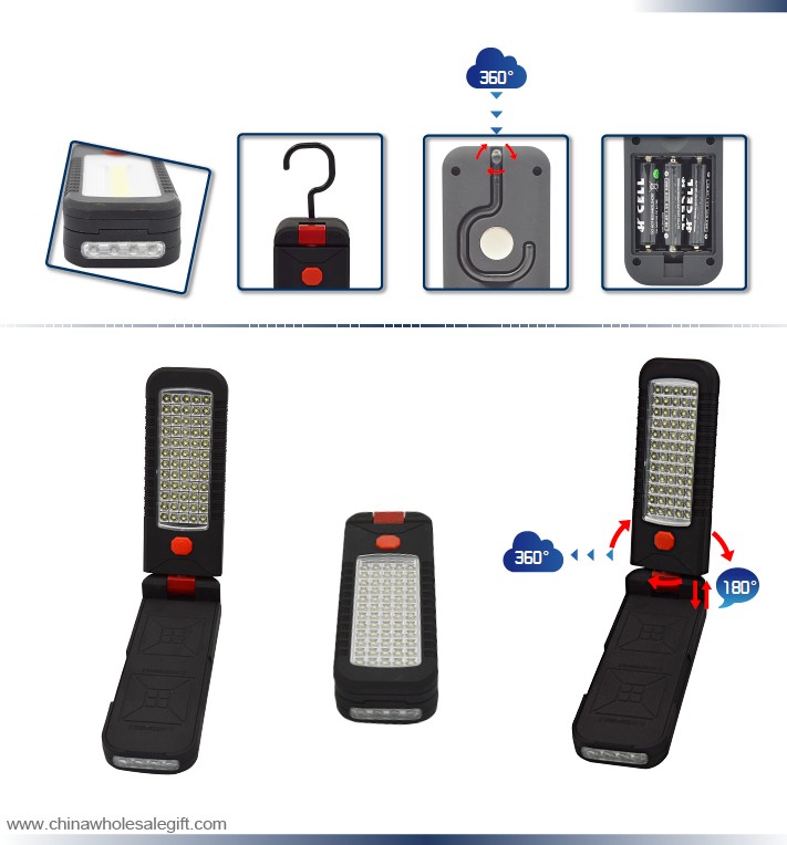 60LED plastic magnetic foldable head adjustable hook work light