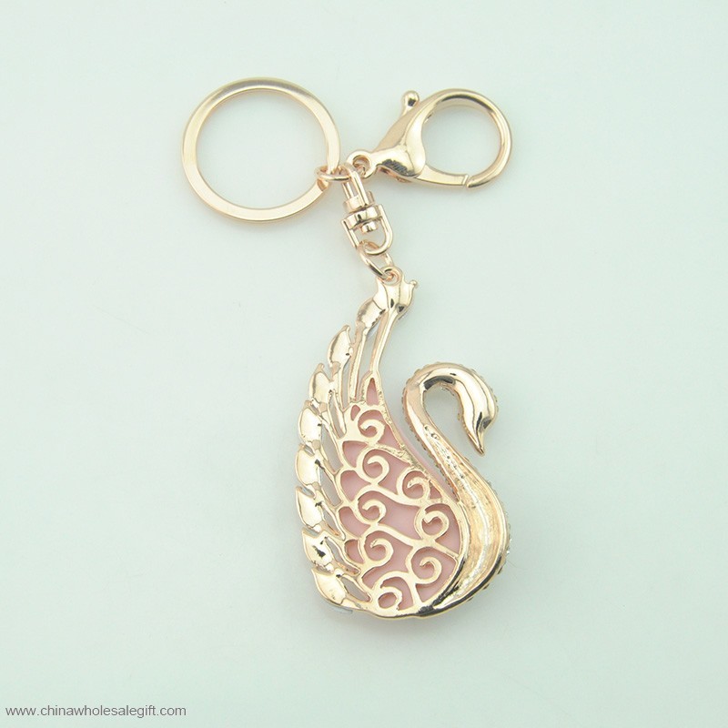  Swan shape metal jeweled rhinestone keychains
