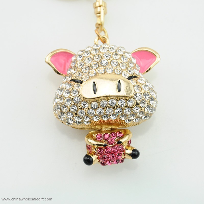 pig shape crystal keychain