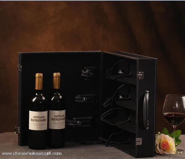 4 bottles red wine leather box