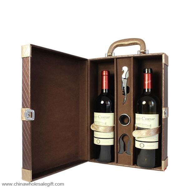 caja de vino de regalo de cuero realza
