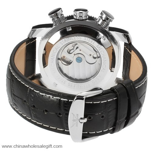 lujo hombre auto bobina cuero acero inoxidable reloj de