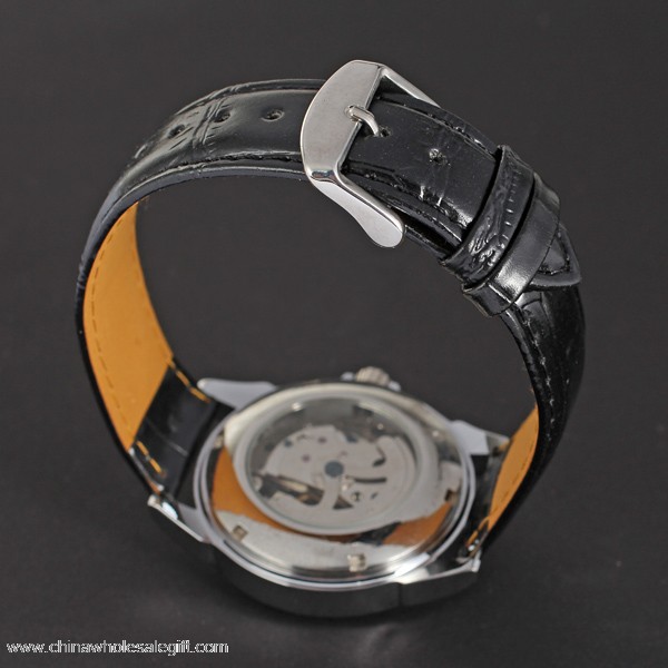 srebrny zegarek szkielet dla mężczyzn