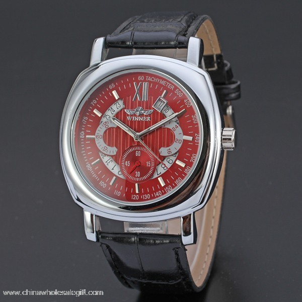 Leather Skeleton Mechanical Sport Wrist Watch