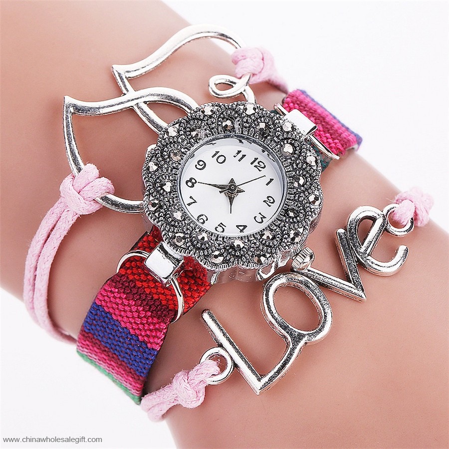 love heart pendant braided bracelet watches