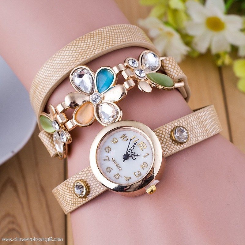  diament kwiat zegarek vintage długi pasek 