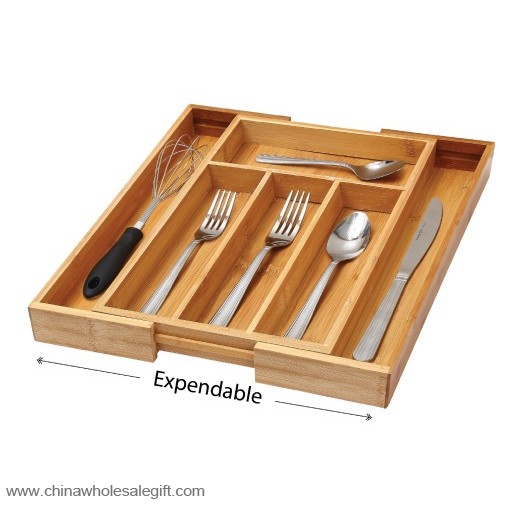 4 compartment wooden silverware tray 