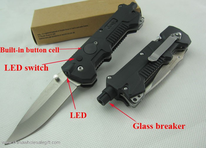Multi-purpose camping survival rescue knife con LED