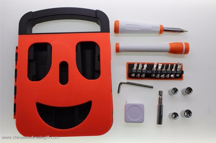  22pcs Presente ferramentas prontas com caso de rosto sorriso 
