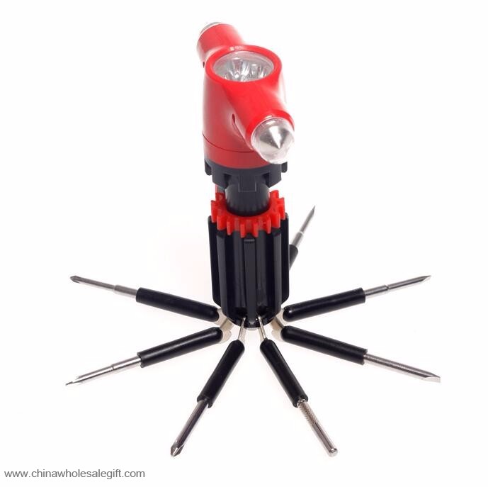 Safety Hammer with 8 Screwdrivers and LED Light Flashlight